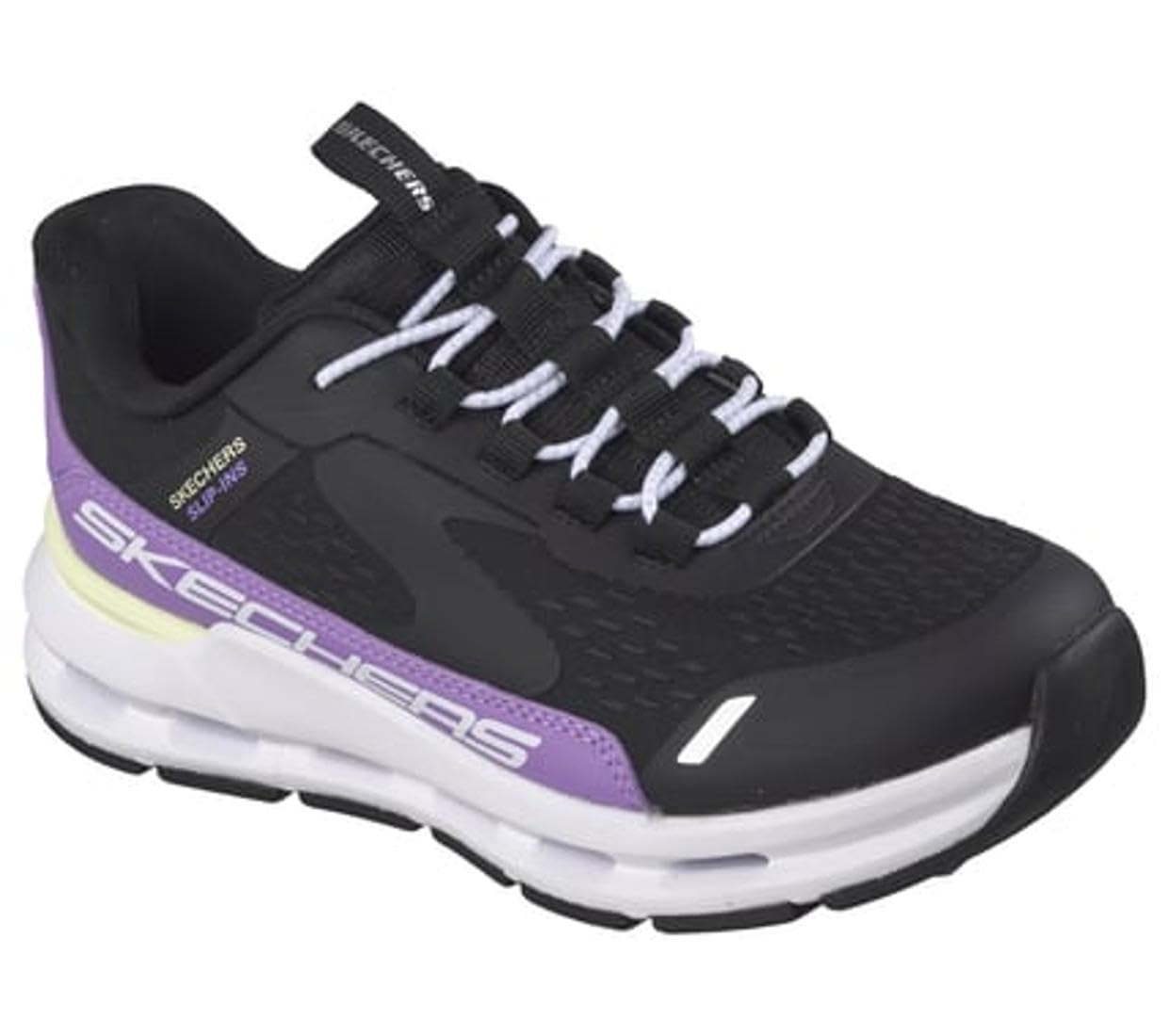 Skechers Girl's Glide-Step + Vista Lane Slip-in Trainers, Black Synthetic/Purple Trim, 3.5 UK Child