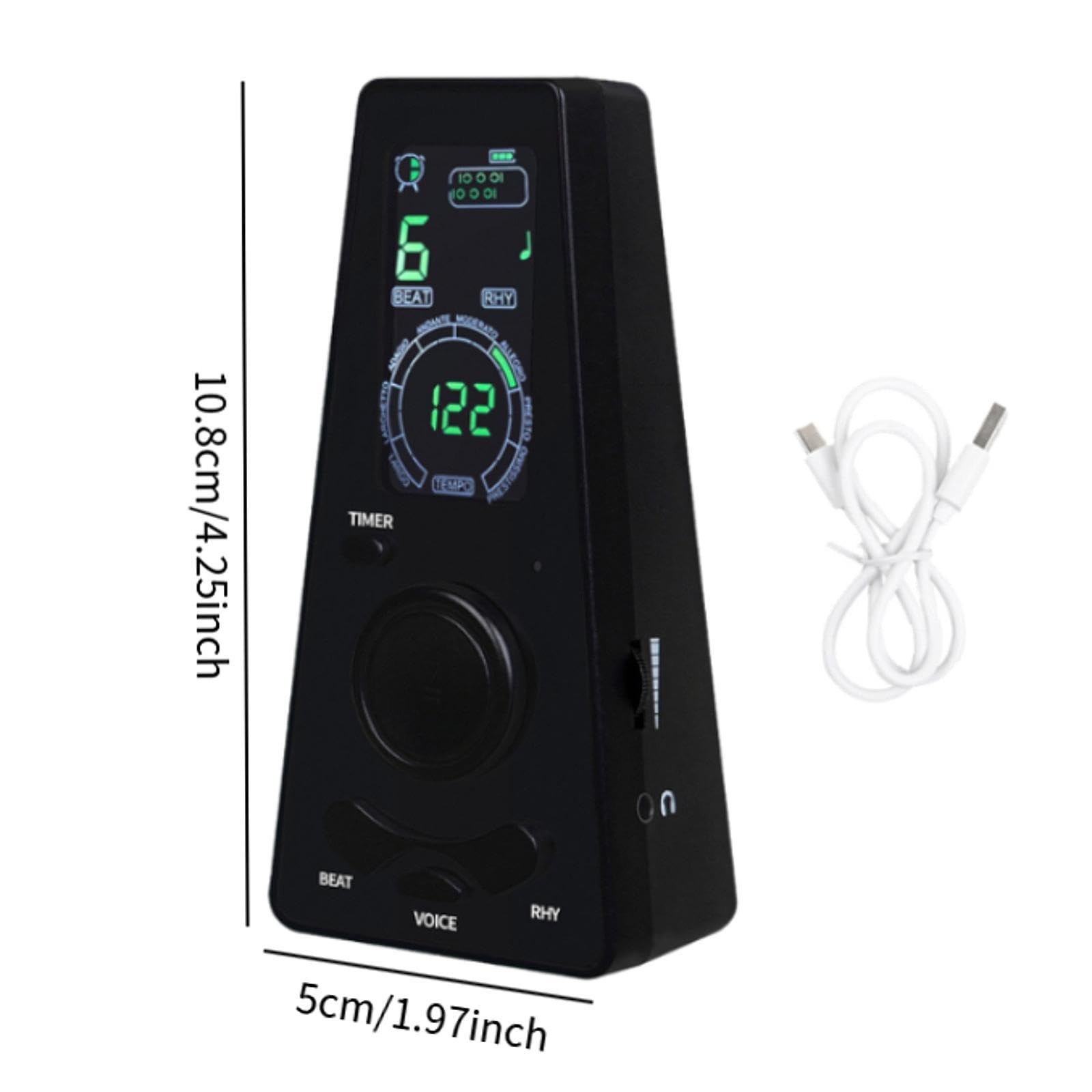 Métronome électronique avec Réglage de La, Léger et Multifonctionnel, Accordeur pour Enfants et Guitares, Idéal pour Les Performances En Direc, Noir
