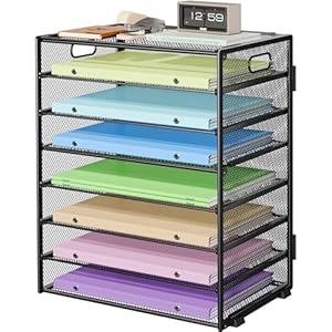 8 Tier Paper Organizer with Handle, Metal Mesh Desk File Organizer, Large Capacity Desk Organizers Paper Letter Tray Desktop Document Sorter for Office, Home or School – Black