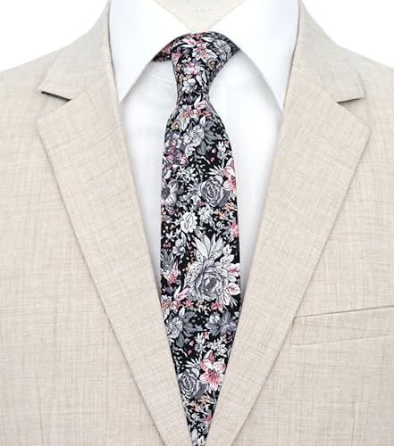 Image of BELLUNO Men's Cotton Floral Skinny Tie, 2.5 inch Width, with Gift Box