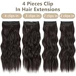 ALXNAN Clip in Long Wavy Synthetic Hair Extension 4PCS 24 Inch Dark Brown Thick Hairpieces Fiber Double Weft Hair for Women - Image 4