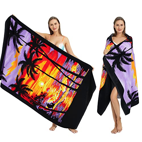Lobetoaed Extra Large Beach Towel (70"X40")- 100% Cotton -Sand Free Oversized Extra Large Cool Beach Towel For Women,Quick Dry Highly Absorbent Beach Towel For Swim/Surf/Bath/Pool,Coconut Tree Pattern #TOP6