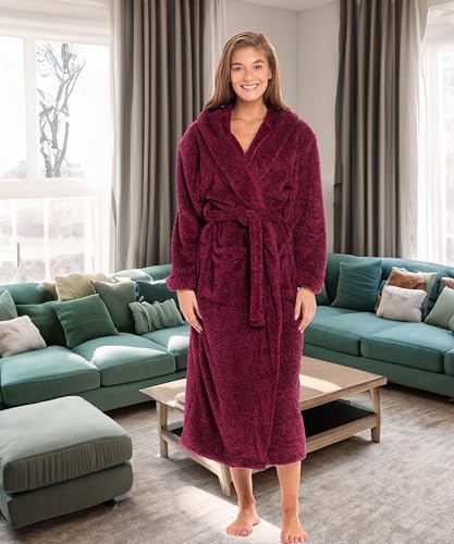 Image of Alexander Del Rossa Womens Fluffy, Fuzzy Robe for Women,Women's Long Hooded Robes, Plus Size