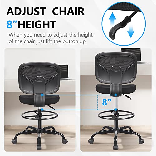 Primy Office Drafting Chair Armless, Tall Office Desk Chair Adjustable Height and Footring, Mid-Back Ergonomic Standing Desk Chair Mesh Rolling Tall Chair for Art Room, Office or H image 2