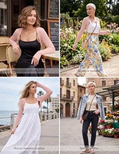 Image of Women's Long Sleeve Shrug Sweaters Knit Bolero Shoulder Open Cropped Cardigan