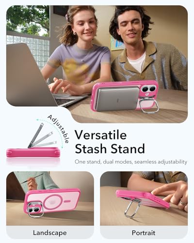 Image of ESR for iPhone 17 Case with Stash Stand, Camera Control Cover Compatible with MagSafe, Military-Grade Drop Protection Magnetic Phone Case, Scratch-Resistant Back Cover,Frosted Pink