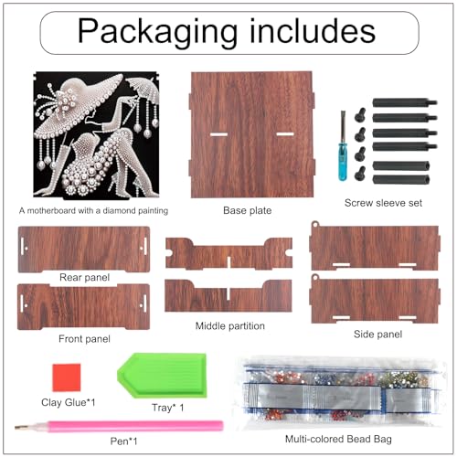 Image of AiYuanzsh DIY Diamond Art Storage Box with Flip-Top Lid, White Pearl Lady Design Wooden Diamond Painting Organizer with 4 Divided Compartments, Portable Desktop Craft Storage for Accessories Supplies