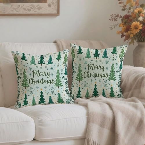Housse coussin 80x80cm Noël vert double face étanche H301