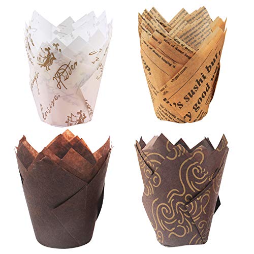 feixia Moldes para magdalenas, 200 piezas Tazas para hornear tulipanes Tazas para muffins Forros para magdalenas Estuches para muffins (200 piezas) Cover