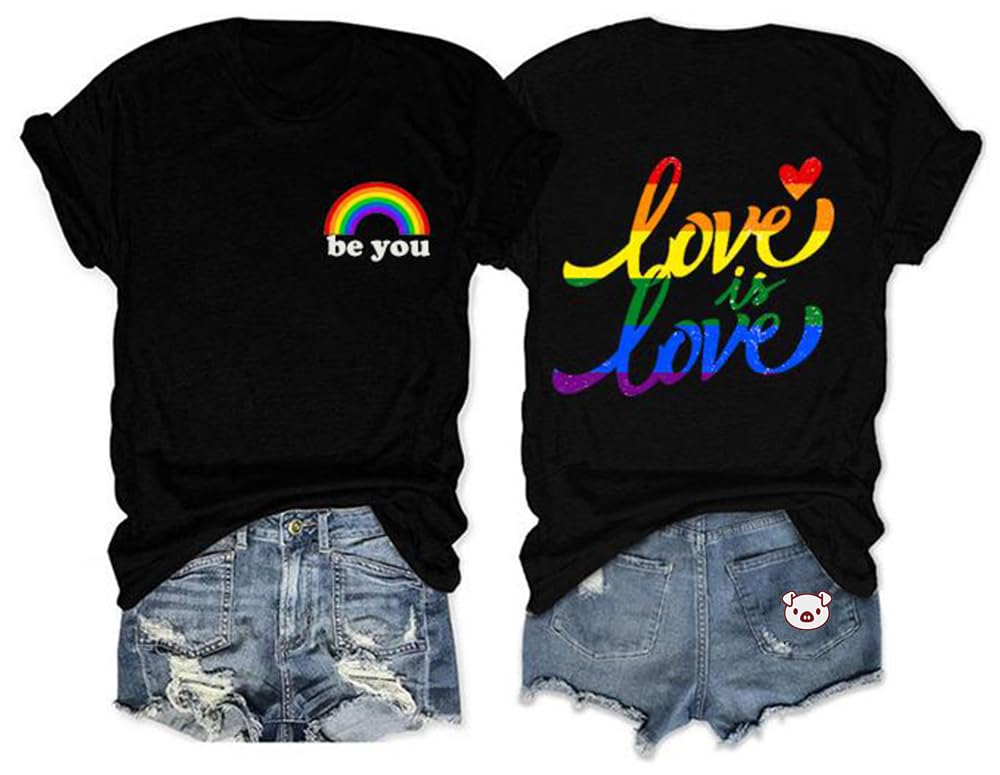 LGBT Pride Shirt for Women LGBTQ Pride Month Parade Outfits Rainbows Graphic Tee Be You Love is Love Letter Print Top