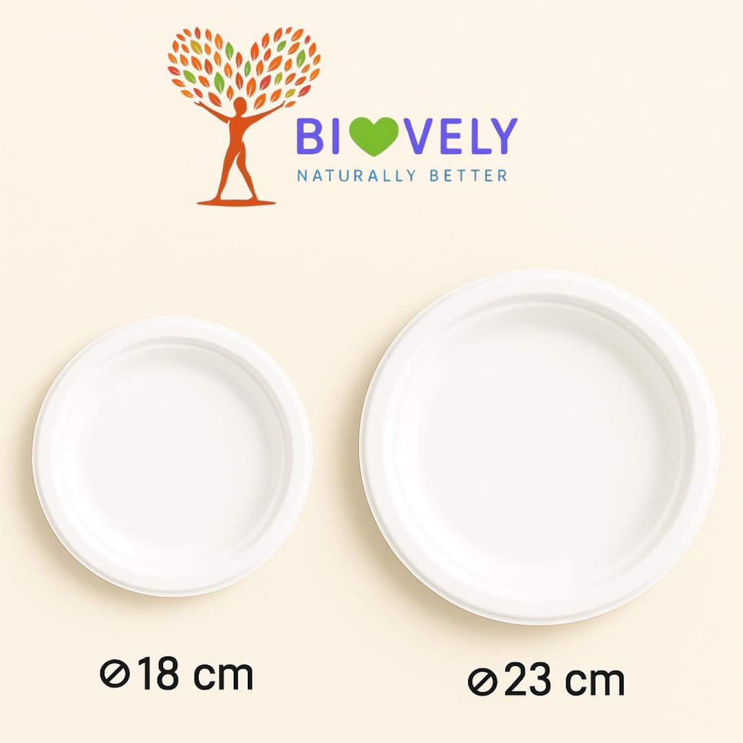 [23cm - 1000 pezzi] Piatti TONDI piani biodegradabili compostabili ecologici in bagassa - usa e getta, resistenti e riciclabili, ideali per feste, catering, eventi