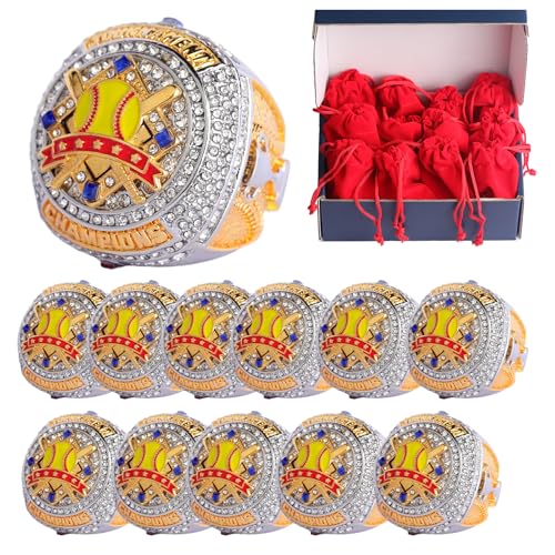 Image of 2 pcs Pack or 12 pcs Pack Softball Championship Trophy Ring Award Gift for Tournament Champion Team palyers Awards Trophy on Side Size 9.5