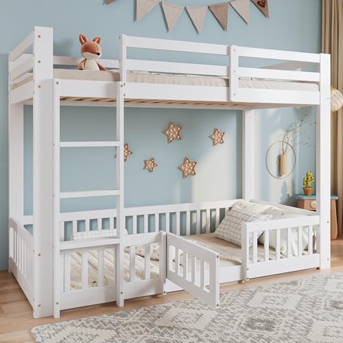 Qsddk Kinderbett Etagenbett 90x200 cm für 1-2 Kinder, Hochbett Holzbett mit Leiter und Rausfallschutz, Bett mit Lattenrost, Der Untere Bereich Kann Frei Gestaltet Werden, Weiß, Ohne Matratze Qsddk Kinderbett Etagenbett 90x200 cm für 1-2 Kinder, Hochbett Holzbett mit Leiter und Rausfallschutz, Bett mit Lattenrost, Der Untere Bereich Kann Frei Gestaltet Werden, Weiß, Ohne Matratze