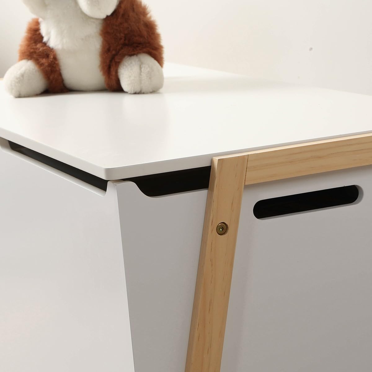 Calicosy – Coffre de Rangement Enfant avec 2 Compartiments et Couvercle Amorti – L99 cm – Pieds en Bois Massif – Coffre à Jouets Pratique et Sécurisé