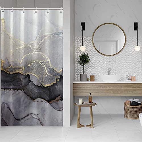 MIRRORANG Black Marble Stall Shower Curtain,Colorful Marble Element and Golden Ink Shower Curtain Sets with Hooks for Bathroom Home Decor,Waterproof Polyester