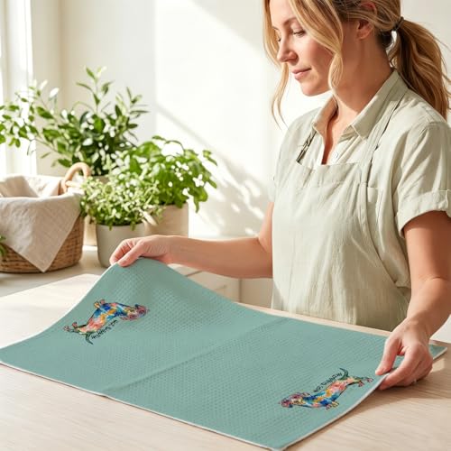 Image of Hanamiya Na 2 Pcs Funny Dachshund Kitchen Towels 24x14 Inch, Dachshund Gifts Reusable Dish Towels for Kitchen Decor, Waffle Weave Absorbent Tea Towel, Cute Weiner Dog Gifts for Women Mom Friend