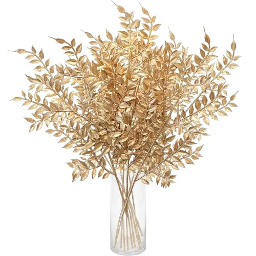 CSLIMNB 40 Pcs Decor Fake Leaves for Christmas Decor Gold Leaf Artificiales para Table Wedding Home Room Office Decoracion (21inch)