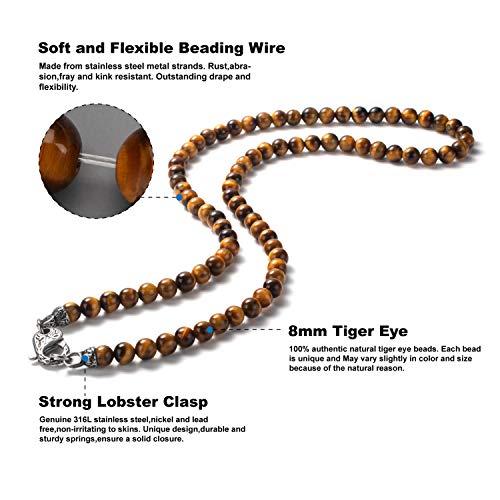 Westmiajw Mens Yellow Tiger Eye Beads Beaded Necklace Chains Healing Crystals Gemstone Jewelry 60Cm #TOP1
