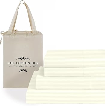 King Sheet Set - Luxury 600 Series Sateen, 100% Pima Cotton Fits 16-22" Deep Pocket King Sheets with All Around Elastic, Snug Fit, Hotel Quality Bedding Set Stripe, Ivory