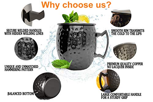 Miniatura 3 de Moscow Mule Mug Set Of 4 With 1 0.5oz 30 15ml Double Jigger, Gunmetal Black Plated Stainless Steel Mug 18oz, Perfect For Cold Drink 4pcs