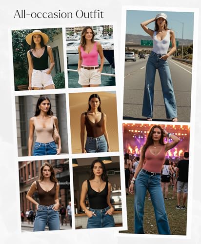 Popilush Body Suits for Women - Going Out Tank Tops - Plunge Deep V Neck Backless Sleeveless Tummy Control Shapewear Bodysuit2