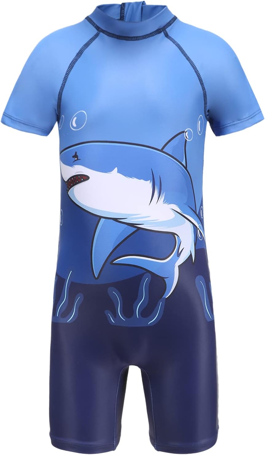 Boys Rash Guard Swimsuits One Piece Short Sleeve Swim Shirt for Kids UPF 50+ Sun Protection Bathing Suits
