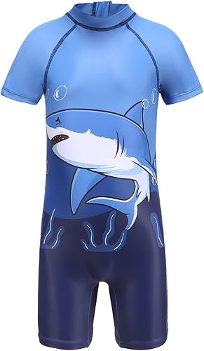 Trajes de baño de una pieza de manga corta para niños, camiseta de natación para niños, protección solar UPF 50+