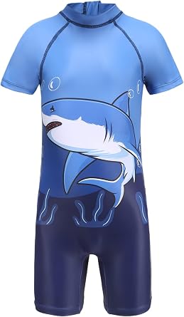Boys Rash Guard Swimsuits One Piece Short Sleeve Swim Shirt for Kids UPF 50+ Sun Protection Bathing Suits
