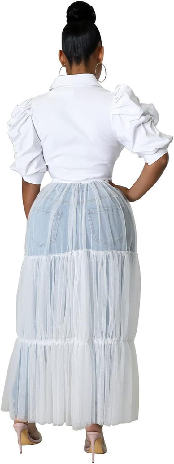 Ekaliy Women Sexy Short Sleeve Bodycon High Low Asymmetrical Ruffle Tunics Blouse Shirt Top Dress - Image 4