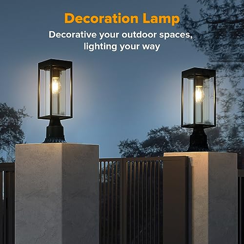 LUTEC 2 Pack Solar Post Lights, Dusk to Dawn Aluminium Lamp with Pier Mount Base, Exterior Black Solar Fence Light Outdoor Waterproof for Garden Yard Patio by LUTEC - Image 7