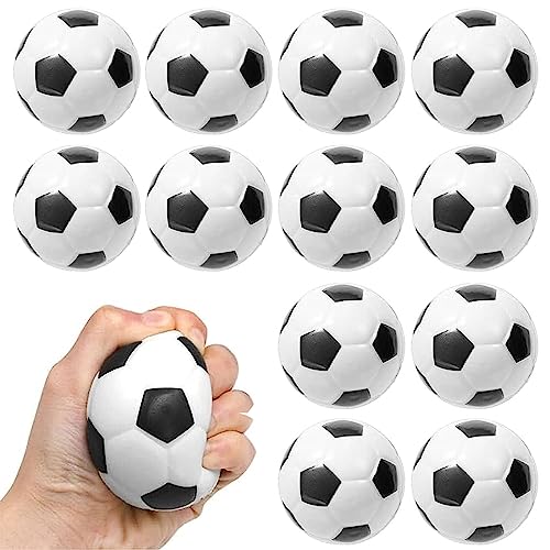 12 mini pelotas deportivas, 6,3 cm, antiestrés, mini fútbol, bolas de estrés, mini bolas de espuma para aliviar el estrés, juguetes antiestrés, bolas de juguete antiestrés (fútbol 12)