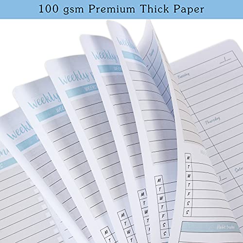 Weekly Planner - Undated Goals Planner Notebook With Meal Plan & Grocery List, Habit Tracker, A5 Agenda Organizer Book 5.8 X 8.0 Inches - Flexible Cover, Strong Twin-Wire Binding, Morandi Blue #TOP3