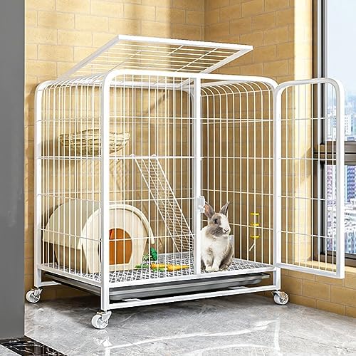Indoor Outdoor Rabbit Hutch, Two-Story Bunny Cage with Wheels, Deep No-Leak Tray, Perfect Guinea Pig House - Spacious & Durable Pet Habitat