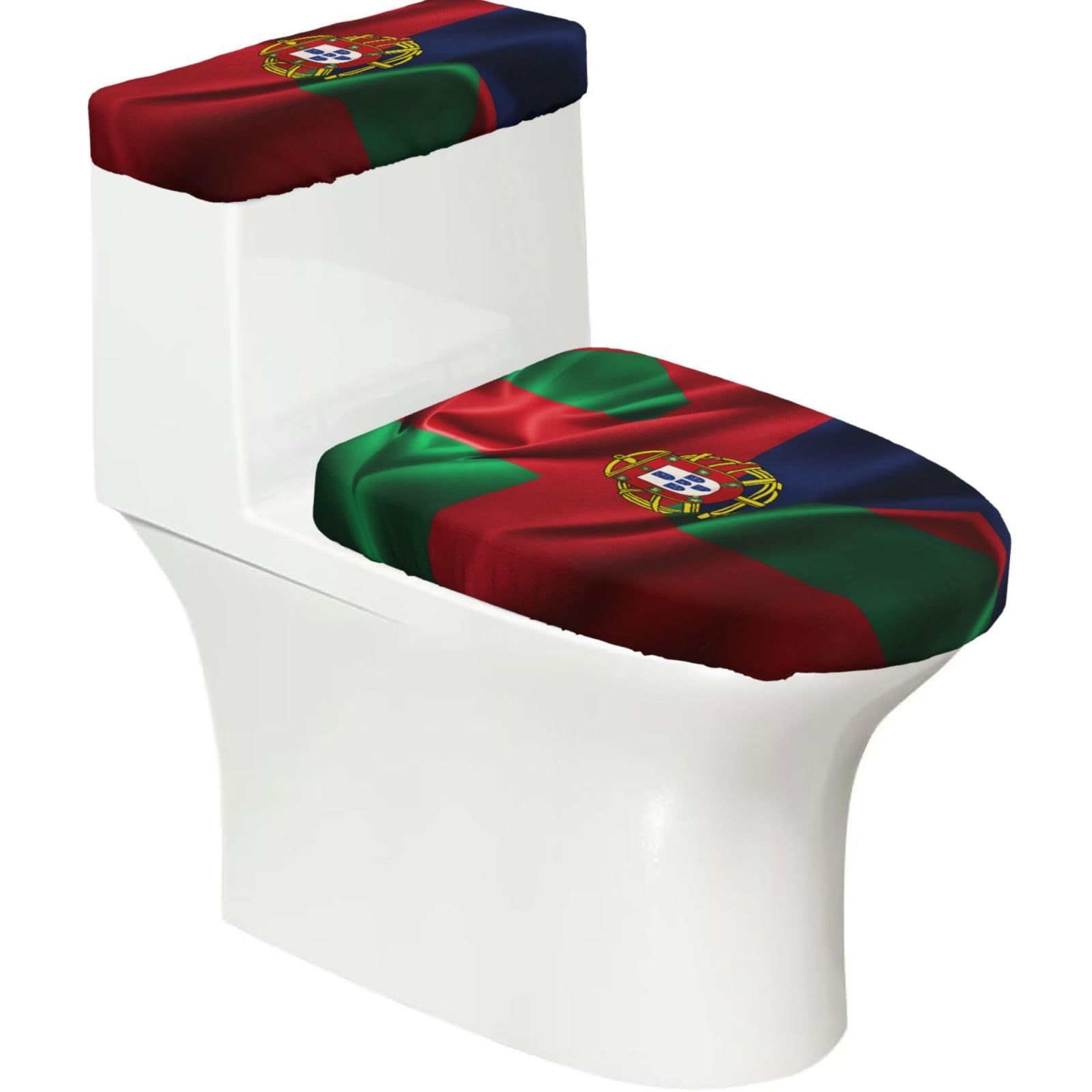 Portuguese Flag Printed Toilet Tank and Lid Cover Set of 2 for Most Bathrooms, Fits Elongated Round Toilets