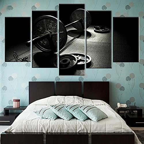 Canvas Wall Art Canvas Prints Painting 5 Panels Pieces Multiple Pictures, Barbell Poster Fitness Machine (Xxl/Without Frame 200 X 100 Cm) Giclee Printed On Canvas, Posters Wall Decorations -4R3K-E7H