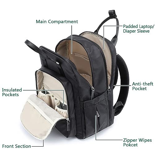 Diaper Bag Backpack, Dikaslon Unisex Multifunction Practical Back Pack Baby Changing Bags for Mom and Dad, Boys and Girls, Dark Gray