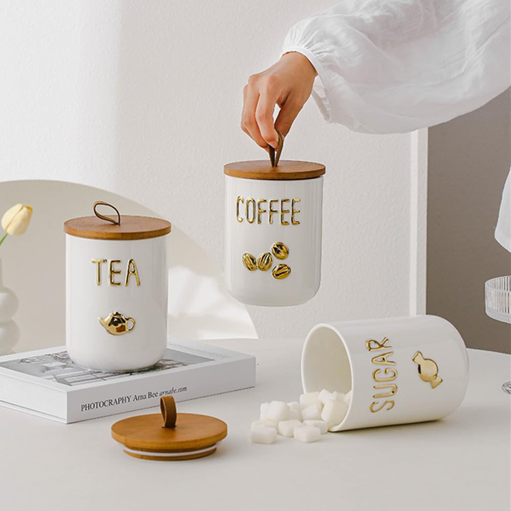 Keramik-Aufbewahrungsset mit luftdichten Deckeln – Für Tee, Kaffee & Zucker – 800ml / 24,05 oz Behälter in edlem Design