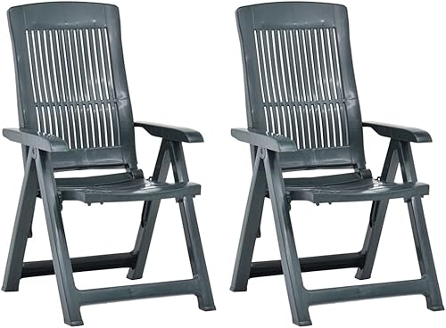 vidaXL Sillas reclinables de plástico verde para patio, ligeras, resistentes a la intemperie, muebles de exterior con respaldo ajustable, juego de 2