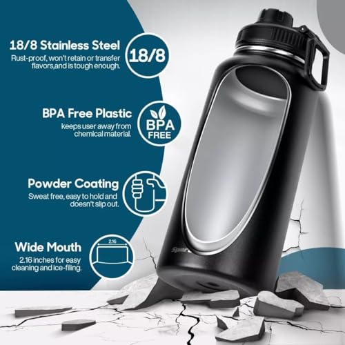 Garrafa Térmica De Aço Inoxidável 18/8 Isolado de água Esportiva Com Alça Paracord 1000ML (Azul)