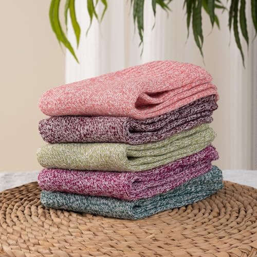 Image of Wool Socks 5 Pairs Thickened Warm Winter Socks Cozy Gifts for Women Christmas Warmth Socks