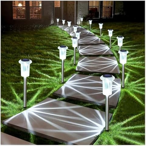 DenicMic Solar Lights Outdoor Solar Pathway Lights LED Waterproof Garden Lights Outdoor Stainless Steel Stake Lights Outdoor for Yard Path Walkway Driveway Lawn (Cold White 10Pack) Cover