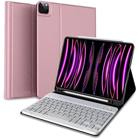 SENGBIRCH iPad Pro 11 Case with Keyboard, iPad Air 5th Generation Case with Keyboard, Detachable - Pencil Holder - Flip Stand Cover iPad Air 5th/4th Gen 10.9 Keyboard, iPad Pro 11 Keyboard, Rose Gold Cover