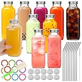 BIGIVACA 16 oz Glass Juice Bottles with Lids 10 Pack | Reusable & Leakproof Juicing Jars with Airtight & Sipping Lids, Straws & Brushes for Travel, Office, Home, Gym