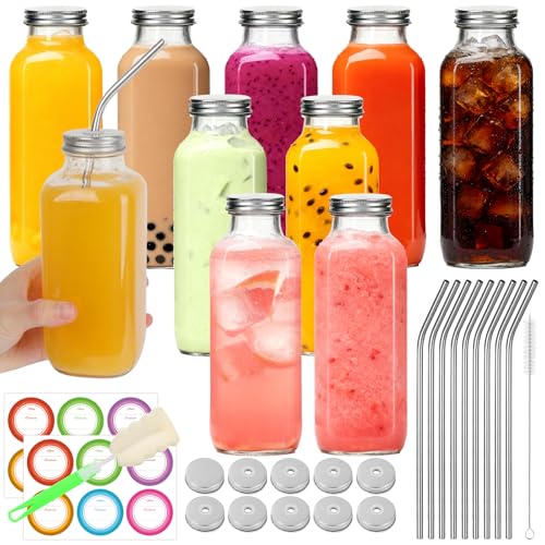 BIGIVACA 16 oz Glass Juice Bottles 10 Pack