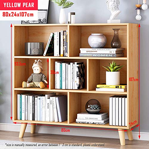 Image of IOTXY Wooden Open Shelf Bookcase - 3-Tier Bookshelf with Legs, Pear Yellow