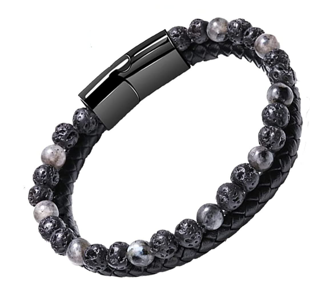BUSTXLHumanic+ Pro Maxhematie Beaded Bracelets, Humanic Maxhematie Beaded Bracelets, Weight Loss Bangles Mens Black Lava Rock Hematite Bracelet, Healing Crystal Bead Bracelet Set for Women Men