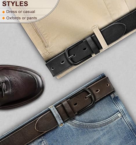 Image of BULLIANT Men Belt 2Pack-Leather Belt 7Holes Comfortable For Men's Dress Casual Jeans 1 3 /8 inch