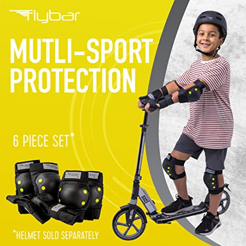 Image of Flybar Knee and Elbow Pads, Wrist Guards Protective Safety Gear Set - Multi Sport Protection For Skateboarding, BMX, Pogoing, Inline Skating, Scooter - Kids, Teen & Adult Sizes (Yellow, Small)