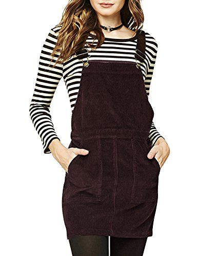 ASMAX Haoduoyi Womens A-line Corduroy Mini Overall Dress(XL,Brown)
