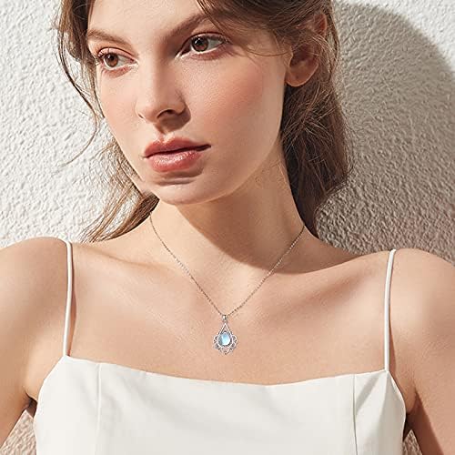 CUOKA MIRACLE Moonstone Necklace for Women 925 Sterling Silver Chakra Lotus Flower Necklace Yoga Lotus Pendant Rainbow Moonstone Lotus Jewellery Gifts for Women Girls Mama Girlfriend